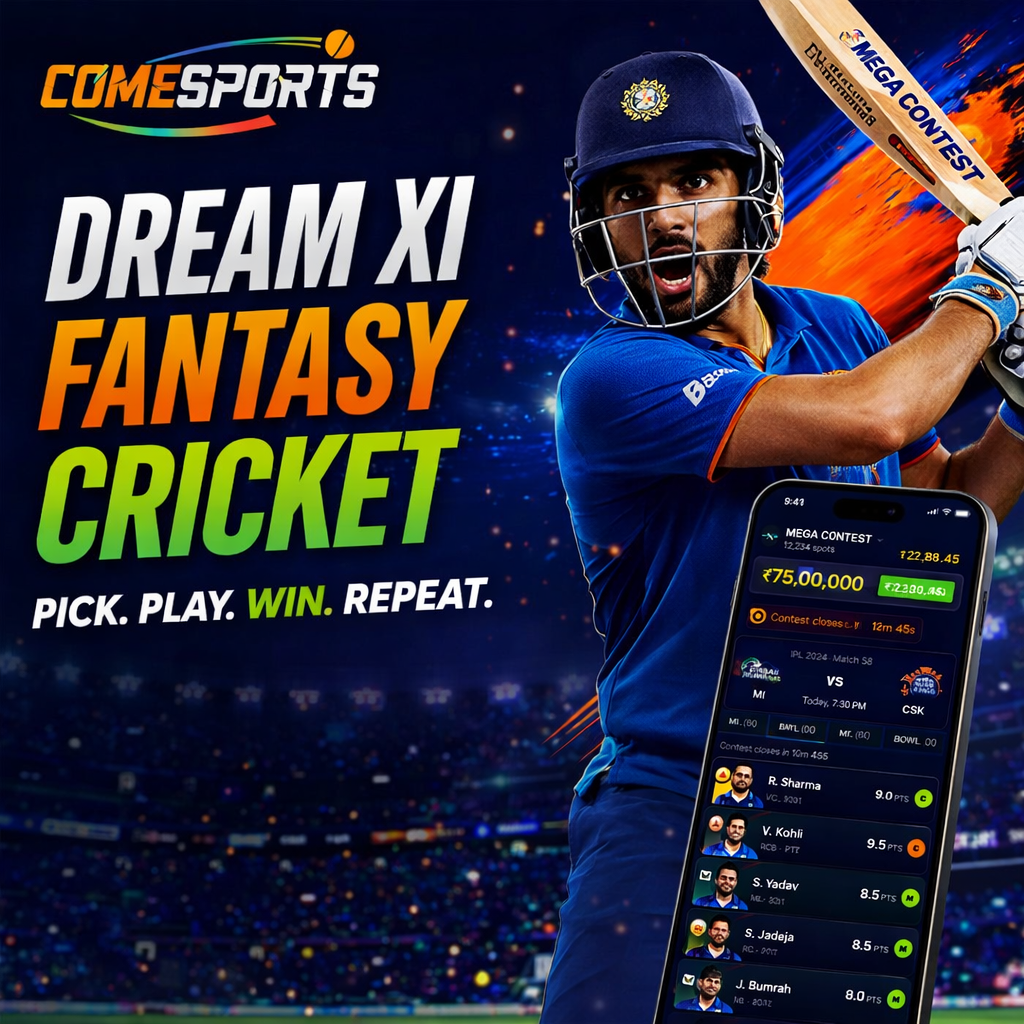 Come Play 11 Dream XI fantasy cricket ad visual