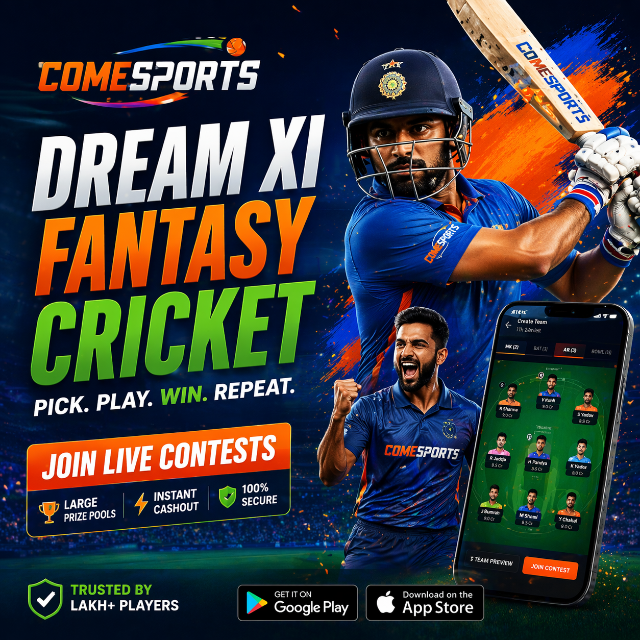 Come Play 11 fantasy sports main visual